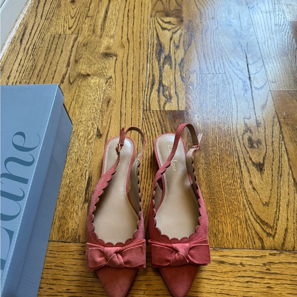 Essex Lane Pink Suede Slingback Flats with Bow - Picture 2 of 2